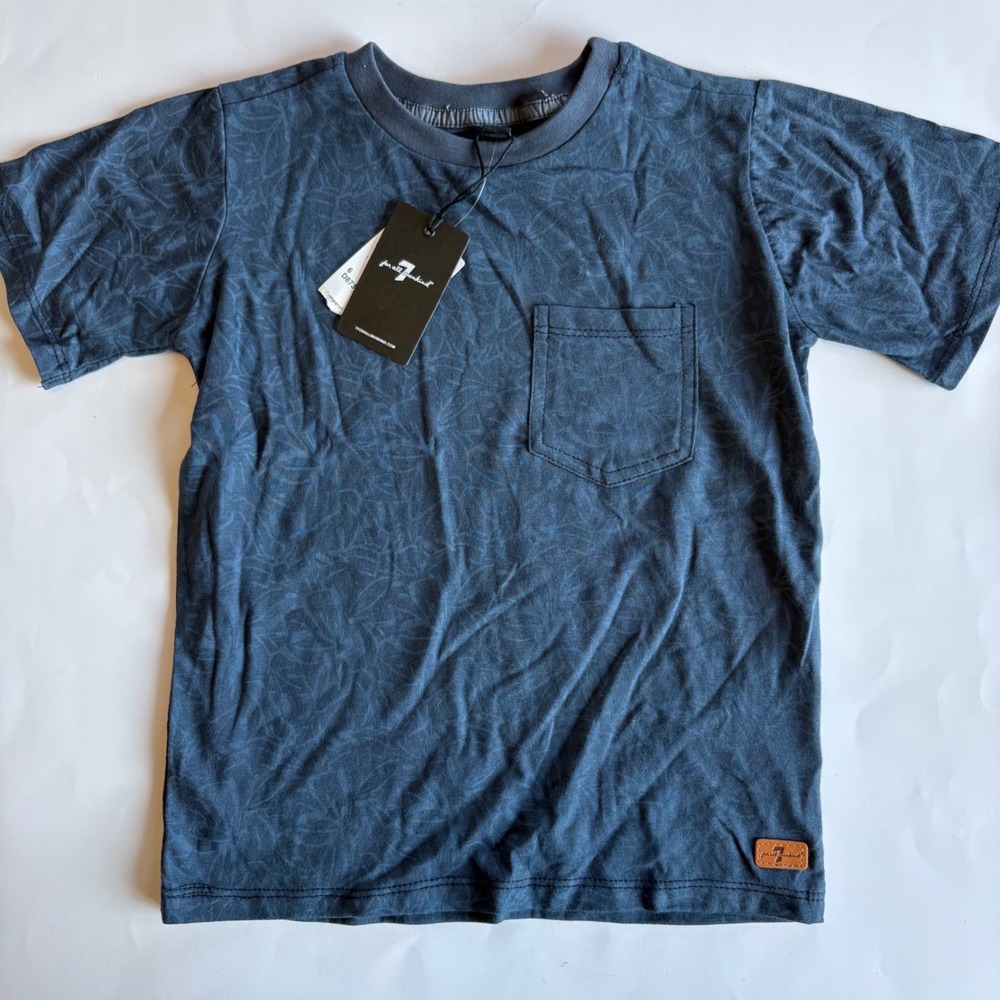 7 For All‎ Mankind Boys Blue Floral Print Pocket T-Shirt Size 6 NWT Basic Casual